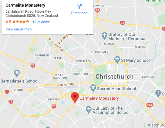 Google Map image of the Carmelite Monastery in Halswell, Christchurch