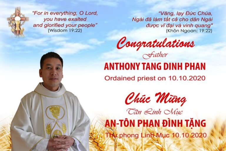 Ordination card for Fr Anthony Tang
