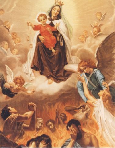 Our Lady of Mt Carmel depicted in in purgatory
