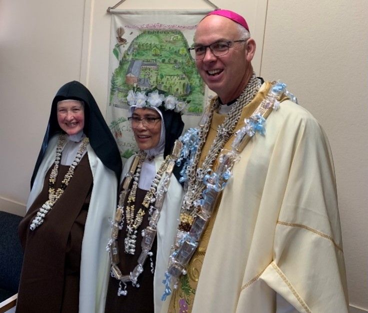 Archbishop Paul Martin, Sr Dorothea and newly professed Sr Anna Teresa of St Joseph