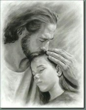 Jesus kissing girl on forehand