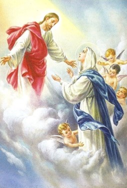 Jesus welcoming Mary into heaven on her assumption